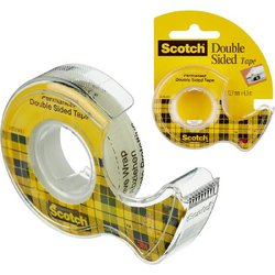 Клейкая лента канцелярская Scotch прозрачная двусторонняя 12 мм x 6.3 м (с диспенсером)